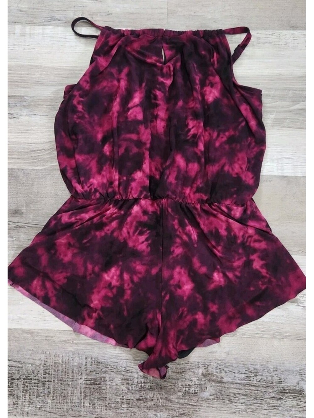 Aqua Green Romper Swimsuit Large Maroon And Black Tie Dye Shorts